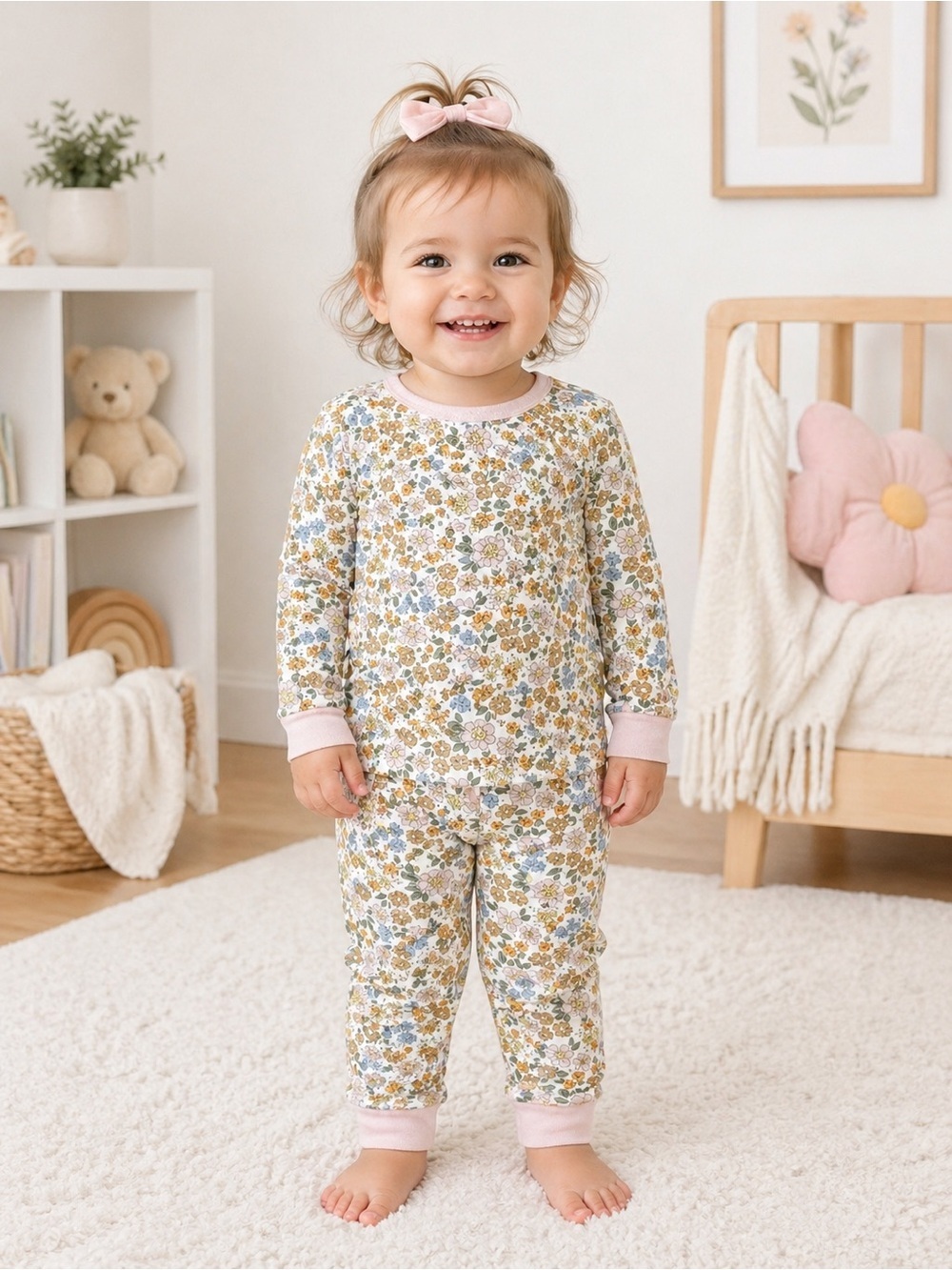 🌸 Milkberry Bamboo Neutral Florals Pajama Set 12M NWT